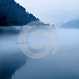 Fog river landscape in morning