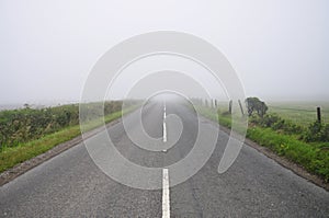 Fog, on the road, Southwest England