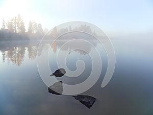 Fog on Finnish Tuusula lake. photo