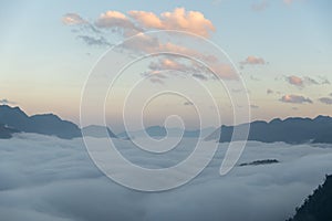 Fog and sky cloud mountain range valley landscape,scenery from cable car