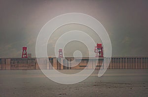 Fog and smog early morning over Three Gorges Dam, China