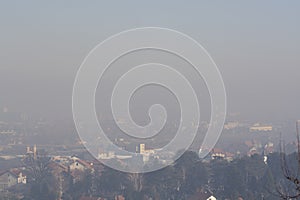 Fog and smog over the city - Airpollution air pollution in winter, Valjevo, Serbia