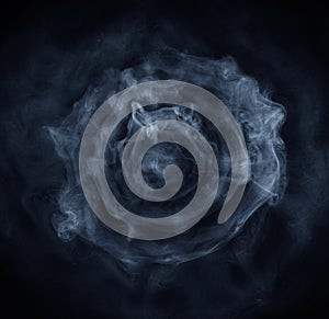 Fog or smoke isolated on black background. White cloudiness, mist or smog background