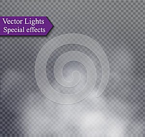 Fog or smoke isolated transparent special effect. White cloudiness, mist or smog background. Vector illustration.