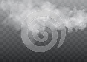 Fog or smoke isolated transparent special effect. White vector cloudiness, mist or smog background. Vector illustration