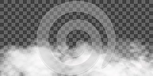 Fog or smoke isolated transparent special effect. White vector cloudiness, mist or smog background. PNG.