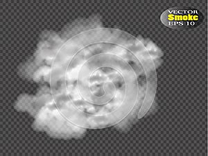 Fog or smoke isolated transparent special effect. White vector cloudiness, mist or smog background. Vector illustration