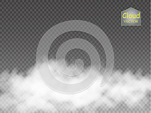 Fog or smoke transparent special effect. White vector cloudiness, mist or smog background. Vector