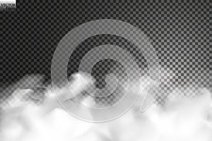 Fog or smoke  transparent special effect. White vector cloudiness, mist or smog background. Vector illustration