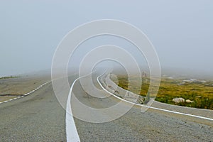 Fog on the Transalpina road DN67C. This is one of the most beautiful alpine routes in Romania