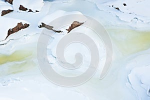 Fog winter landscape on the river Fabulous misty view of lake Frosty morning. Cold weather background concept. Abstract