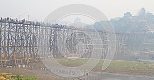 Fog Wooden Mon Bridge, Sangkhla Buri,Kanchanaburi, Thailand