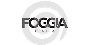 Foggia in the Italia emblem. The design features a geometric style, vector illustration with bold typography in a modern font. The