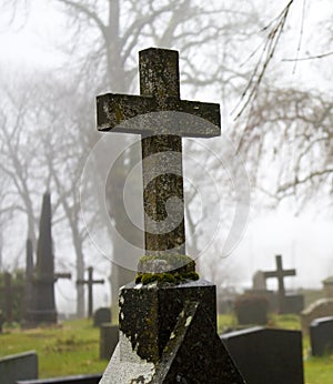 Neblig herbst friedhof kreuzen 3 