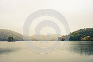 Foggy autumn Candlewood Lake in Danbury Connecticut