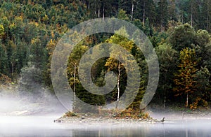 Foggy autumn day in Austrian Alps