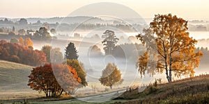 Trees in the golden fog photo