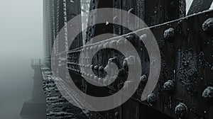 A foggy bridge with steel rivets