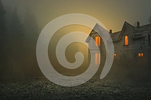 Foggy and creepy old house