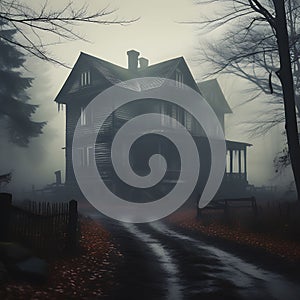 foggy and creepy old house - an eerie and atmospheric scene