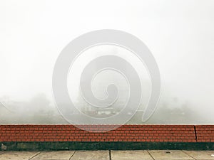 Foggy day in Bajada Armendariz, a winter morning with intense fog in Miraflores photo