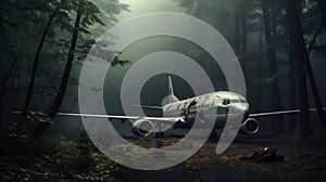 Foggy Day: Hyper-realistic Portraiture Of An Abandoned Airplane In The Forest