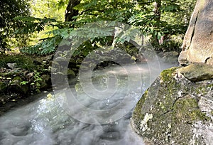 foggy dew on the river during sunset