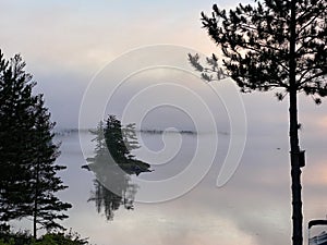 Foggy Haze over Route Bay, Lake of the Woods, near Kenora, Ontario