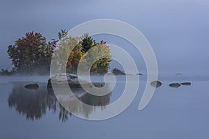 Foggy Lake - Island with Colorful Trees - Autumn / Fall - Vermont