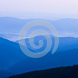 Foggy landscape in Bieszczady Mountains, Poland, Europe