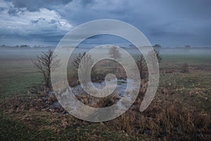 Foggy landscape in Mazowsze region of Poland