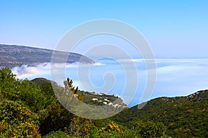 Foggy landscape in Porting da Arrabida, Portugal