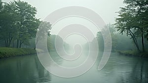 Misty Canal: A Dreamy Depiction Of Nature\'s Serenity photo