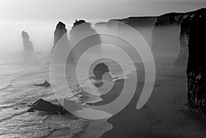 Foggy landscape of Twelve Apostles , Great Ocean road