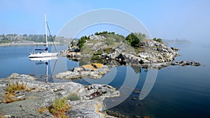 Foggy morning in the archipelago of Stockholm