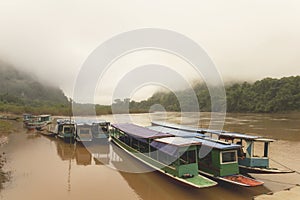 Foggy morning at Mekong river in Laos