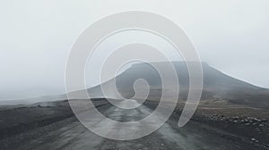 Foggy Morning Road In Iceland: Minimalistic Surrealism Photography