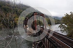 Foggy Morning + Rusty Railroad Bridge - New River - West Virginia
