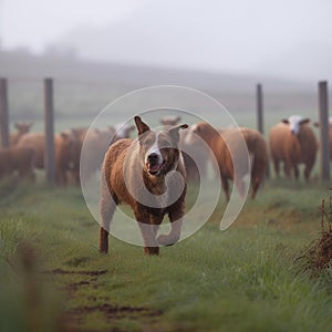 Foggy Morning Sheep Herding