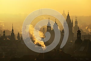 Foggy morning during sunrise, Prague, Czech republic
