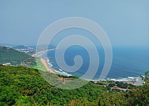 Foggy morning at Vishakhapatnam sea beach from top hill