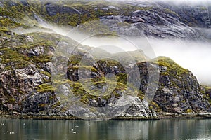 Foggy mountain landscape from Alaska in Autumn.