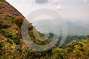 Foggy mountain landscape in autumn.