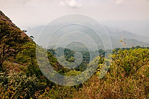 Foggy mountain landscape in autumn.