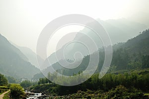 Foggy mountains landscape