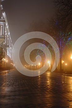 Foggy night in town,Odessa, Ukraine
