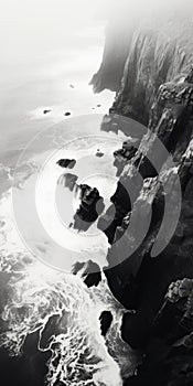 Black And White Aerial View Photography Of Winter Canyon And Rocky Beach photo