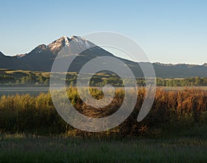 Foggy Paradise Valley with Absaroka Mountain Range photo