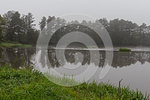 Foggy river in fall