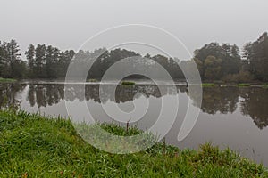 Foggy river in fall